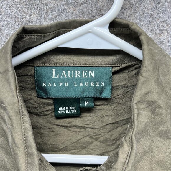 Lauren Ralph Lauren Military Jacket Womens Medium Green Silk Utility Safari - Picture 4 of 9